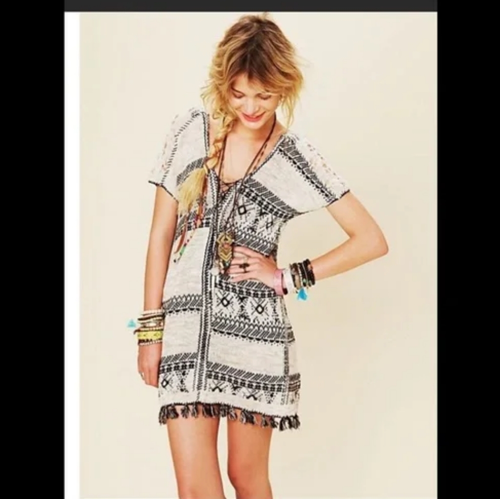 Free People Festival Blanket Fringe Knit Dress Tunic Size XS